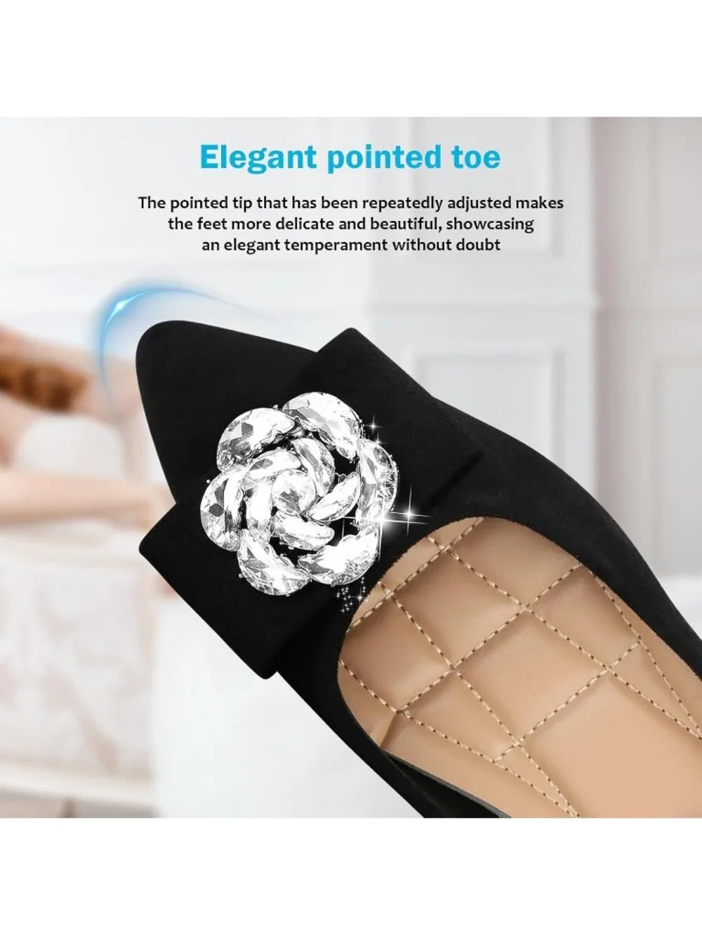 Women's 05-Black Pointed Toe Pearl Flats Comfort Non Slip Soft Sole Office Shoes